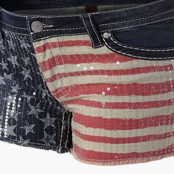 BRAND NEW MID RISE MIDI SHORT SEQUINNED EMBELLISHMENTS WOMEN"S SHORT - Picture 1 of 15